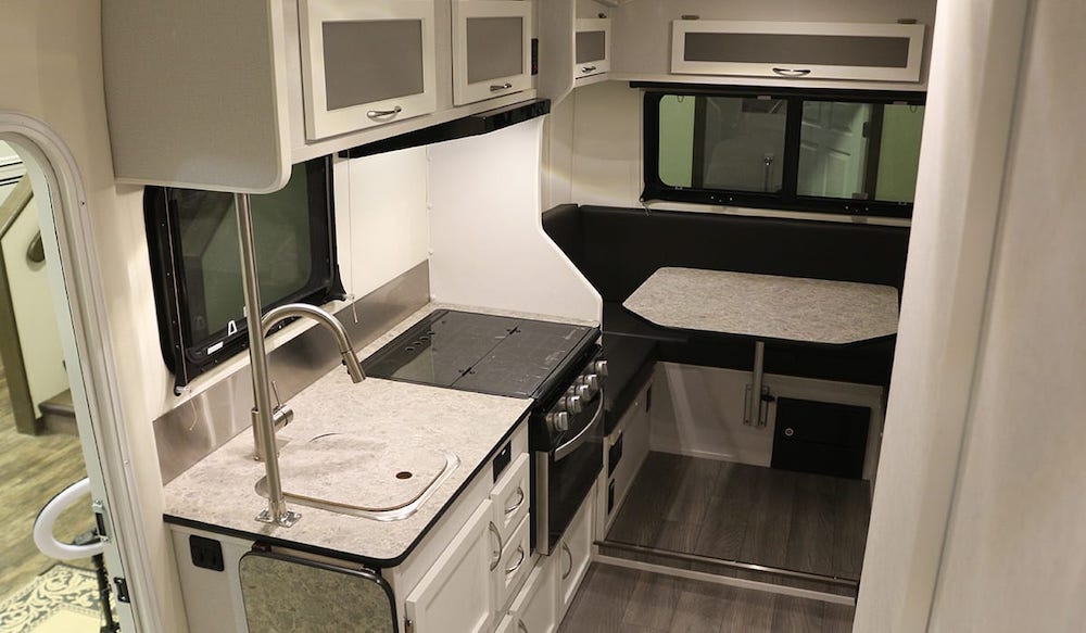 Interior of Escape 5.0 fifth wheel camper showing the dining end
